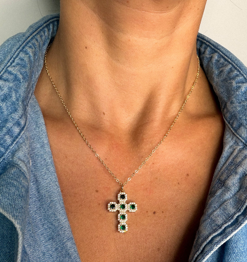 Emerald Cross Necklace