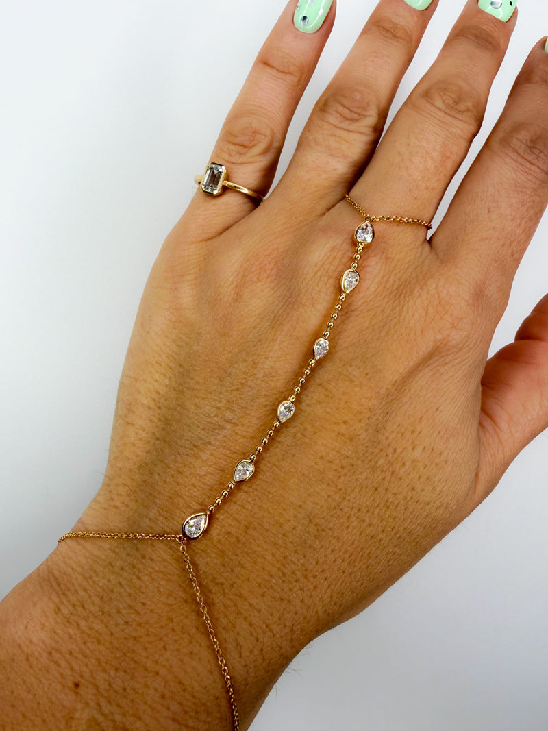 Pear Diamond Finger Chain Bracelet