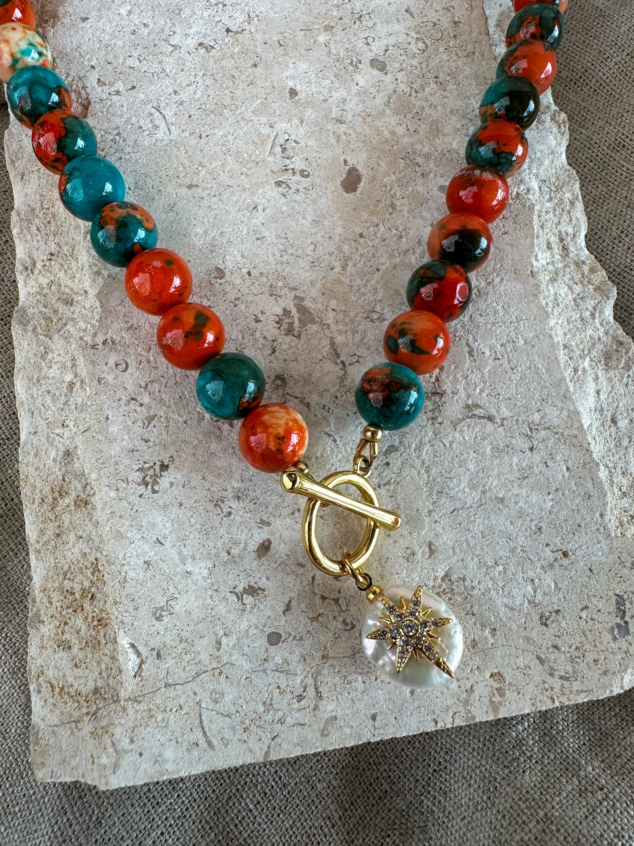 Agate Starburst Necklace ~ Coral