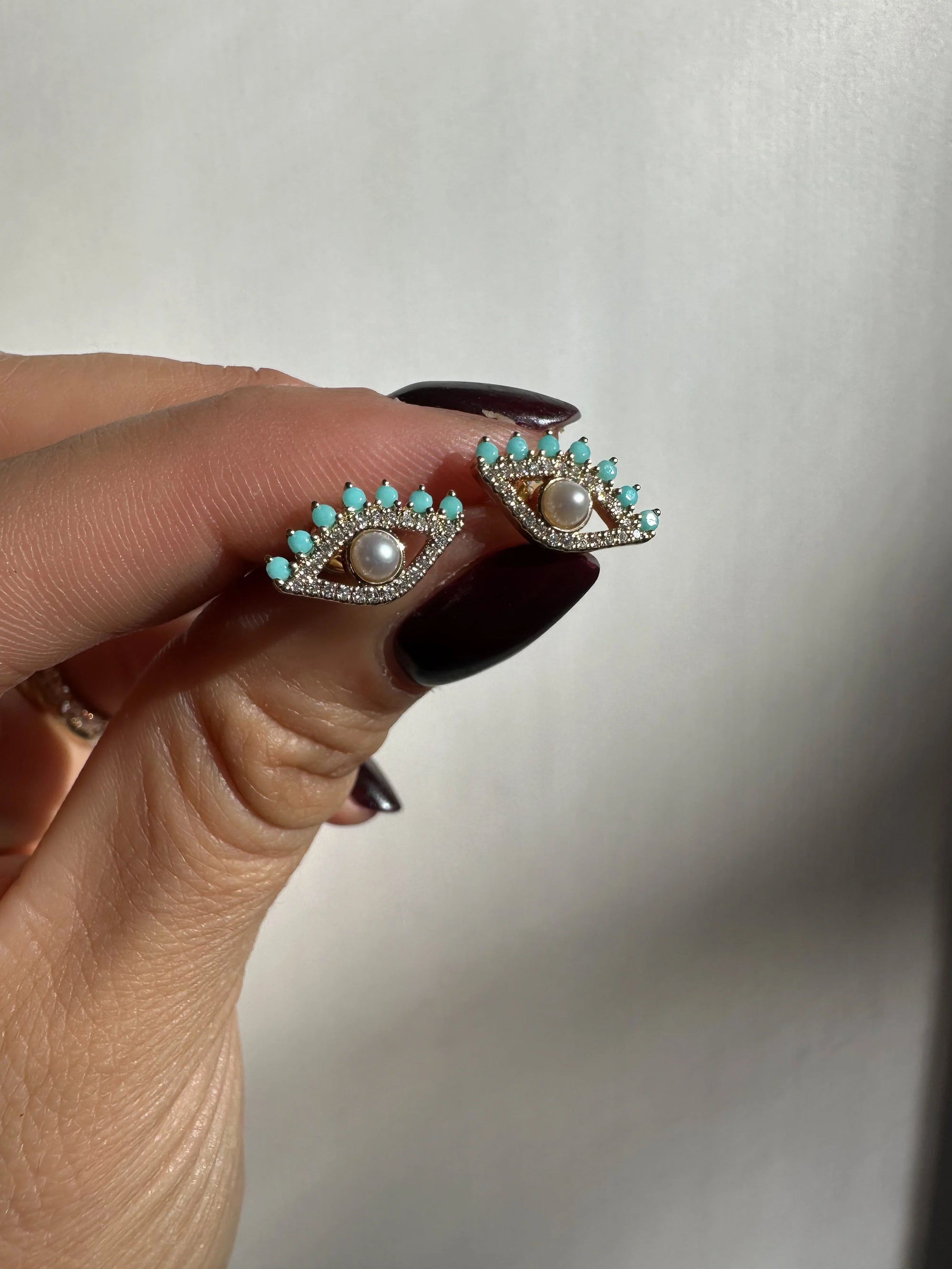 Turquoise & Pearl Diamond Earrings