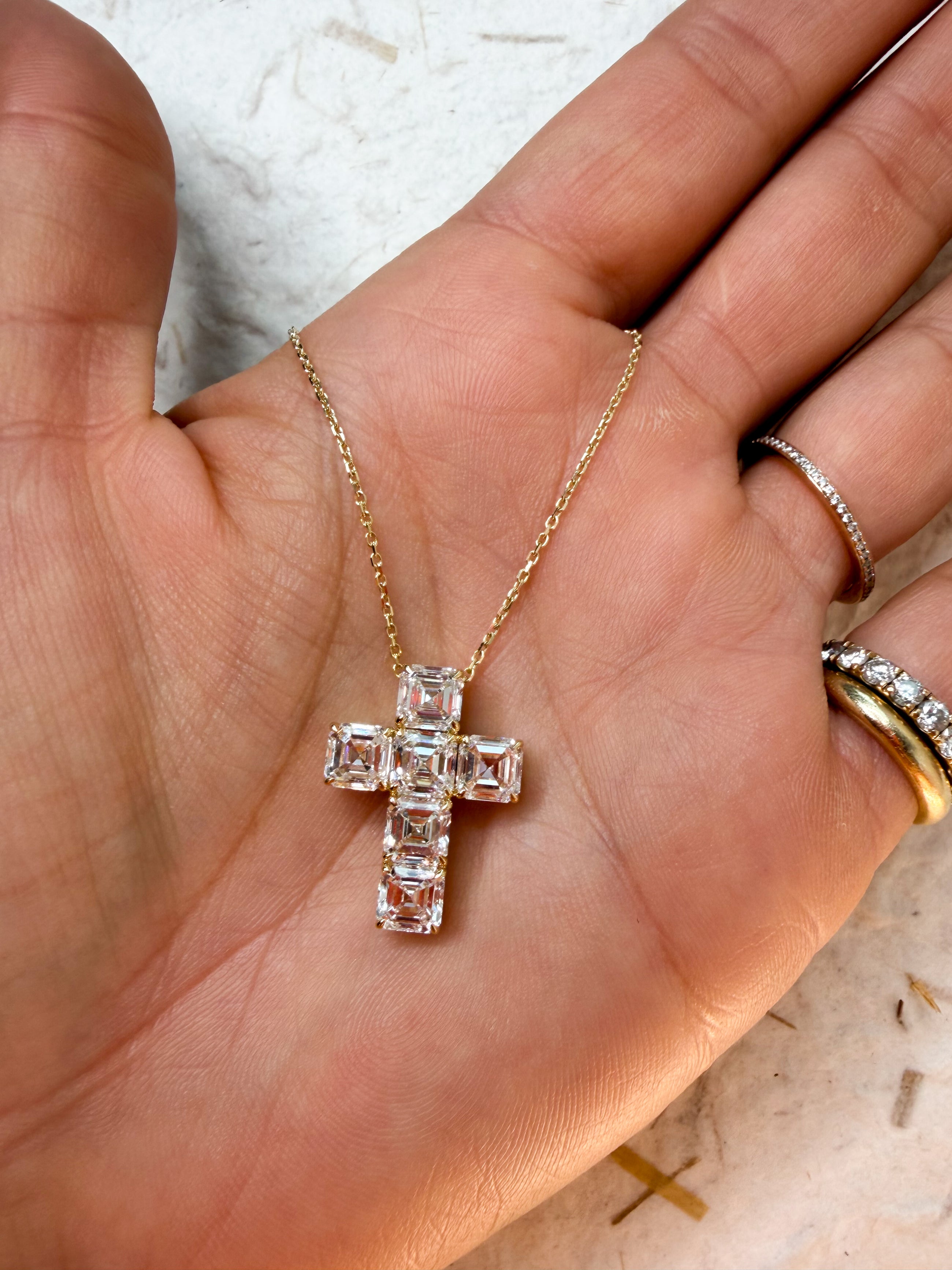 Diamond Asscher Cross Necklace