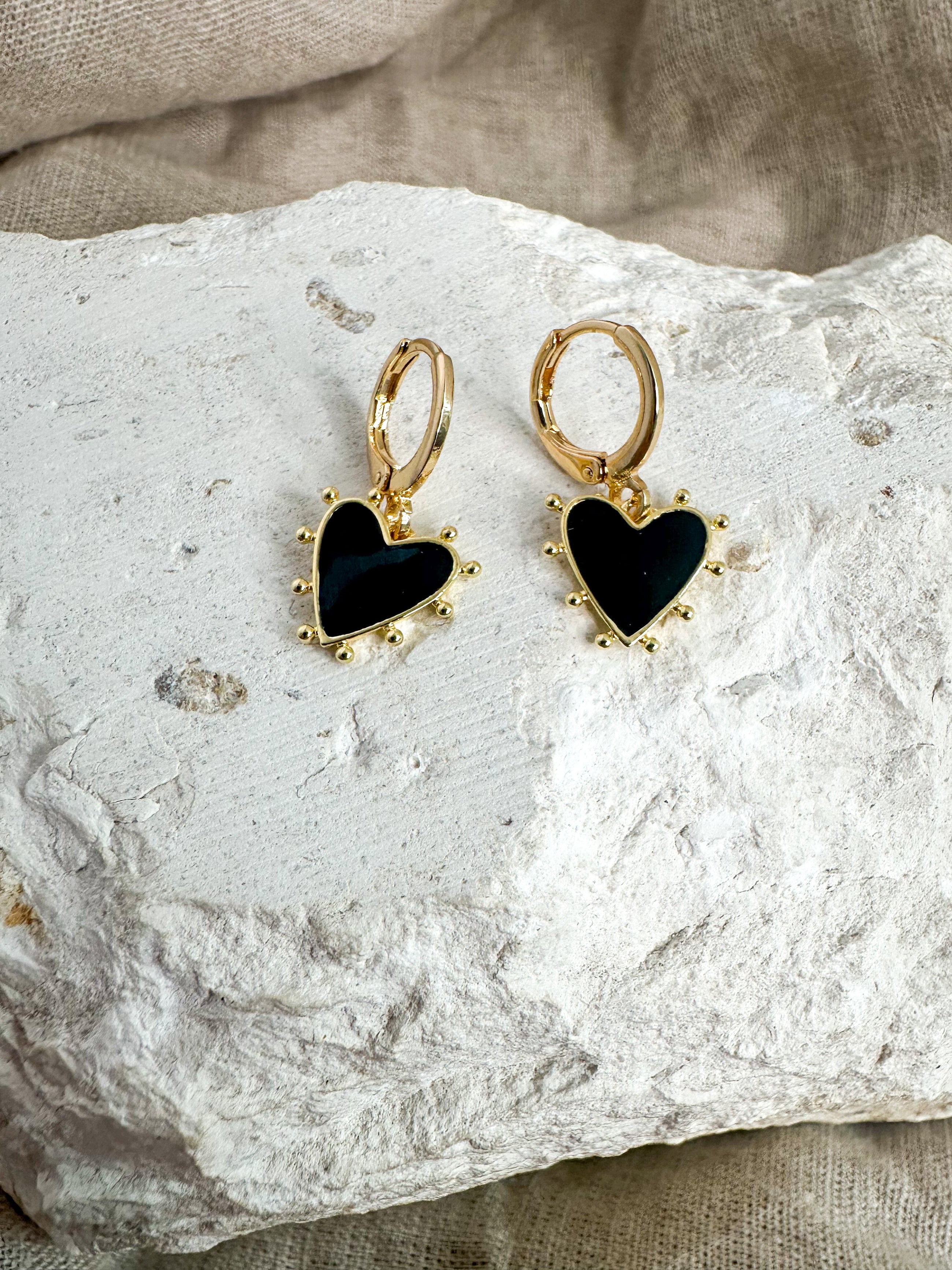 Midnight Heart Hoop Earrings