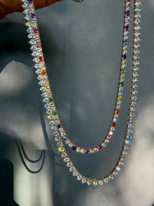 Rainbow & Diamond Tennis Necklace