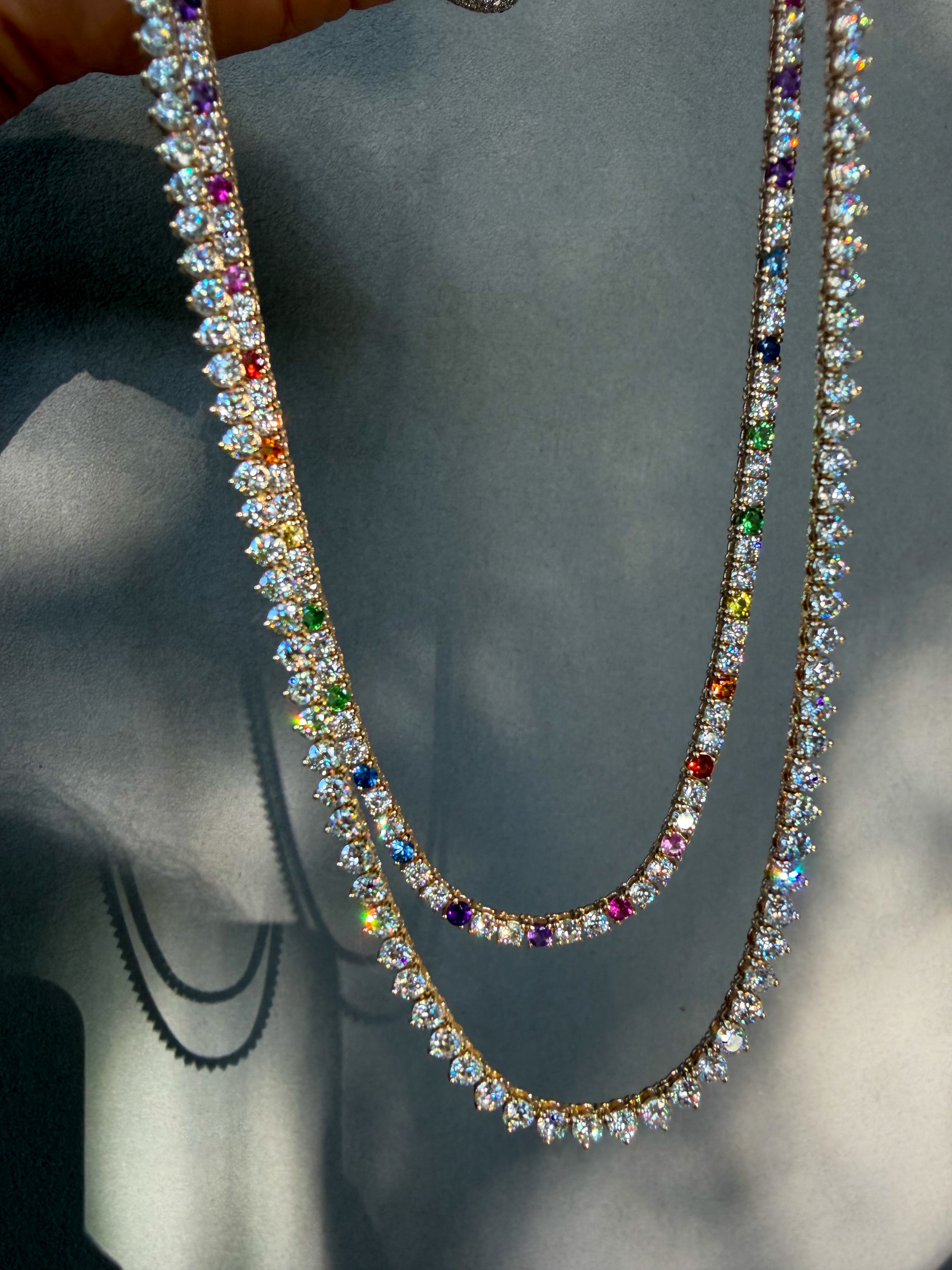 Rainbow & Diamond Tennis Necklace