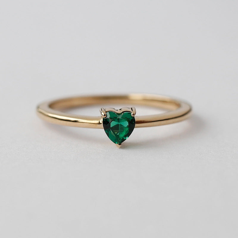 Heart Emerald Whisper Thin Solitaire Ring