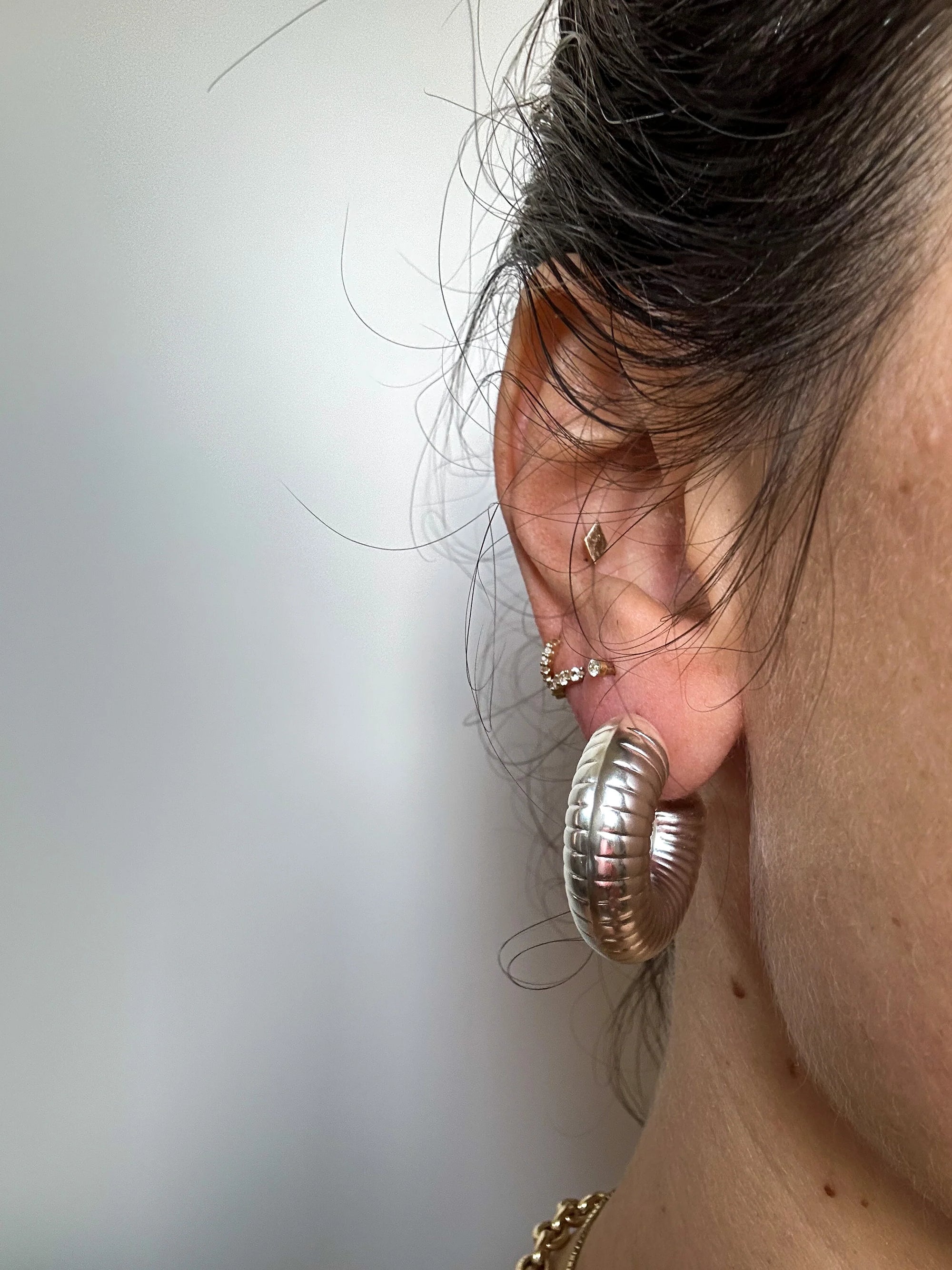 Ribbed Silver Chubby Hoops