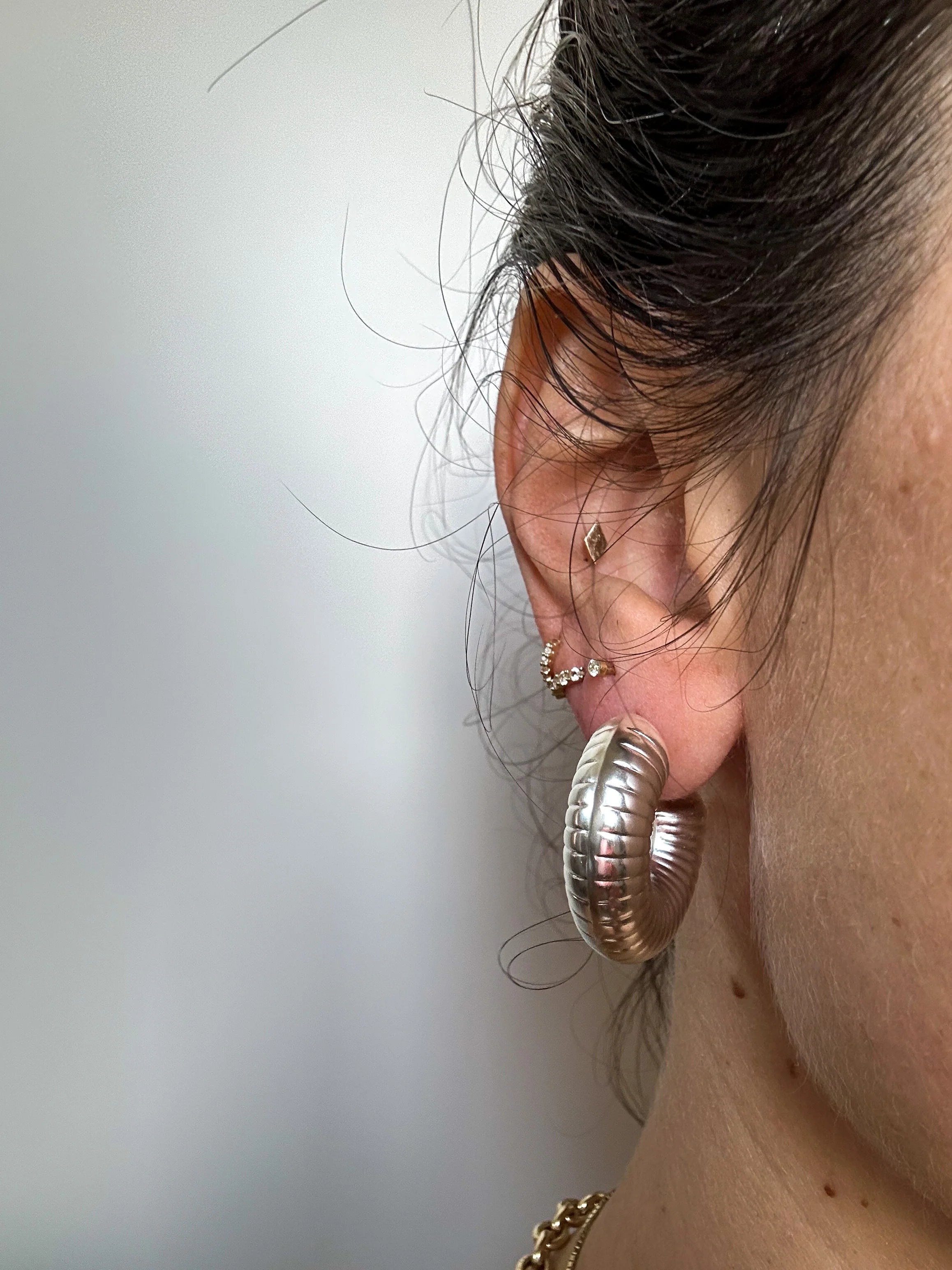 Ribbed Silver Chubby Hoops