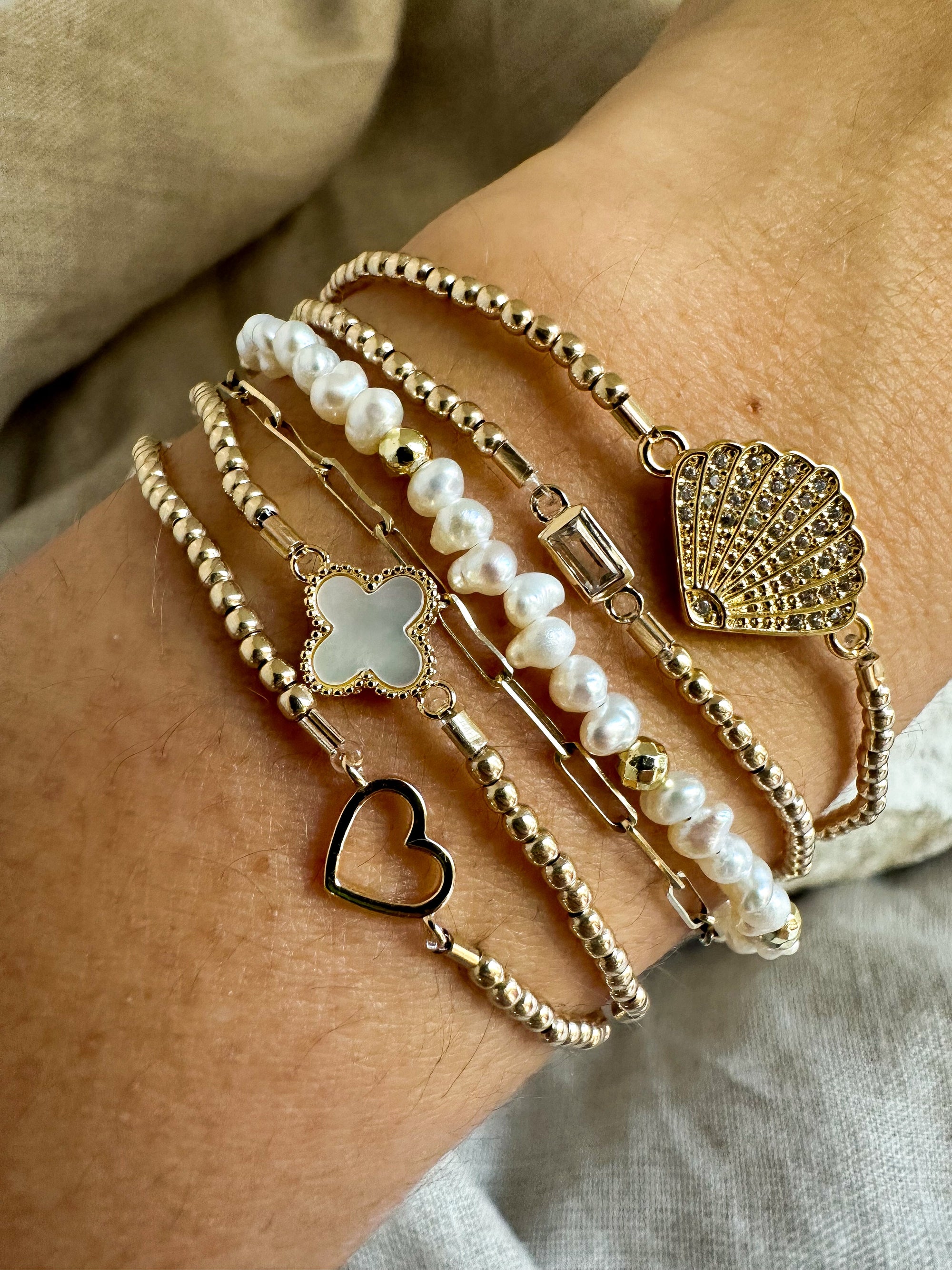 Pearl & Pink Enamel Eye Bracelet