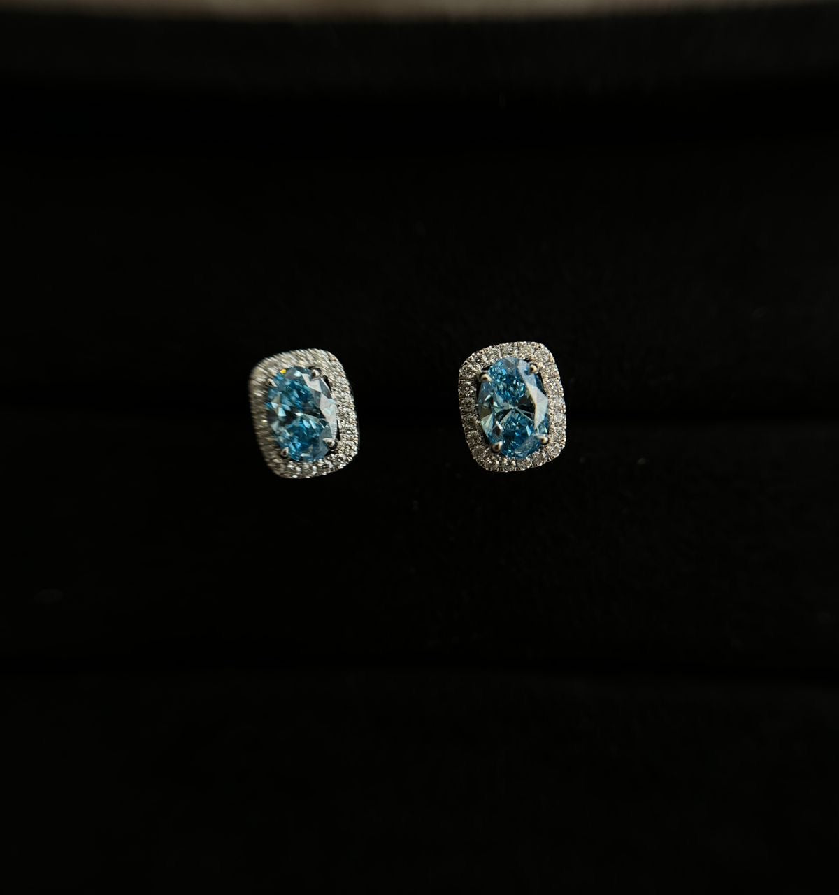 Blue Diamond Halo Stud Earrings