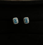 Blue Diamond Halo Stud Earrings