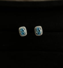 Blue Diamond Halo Stud Earrings