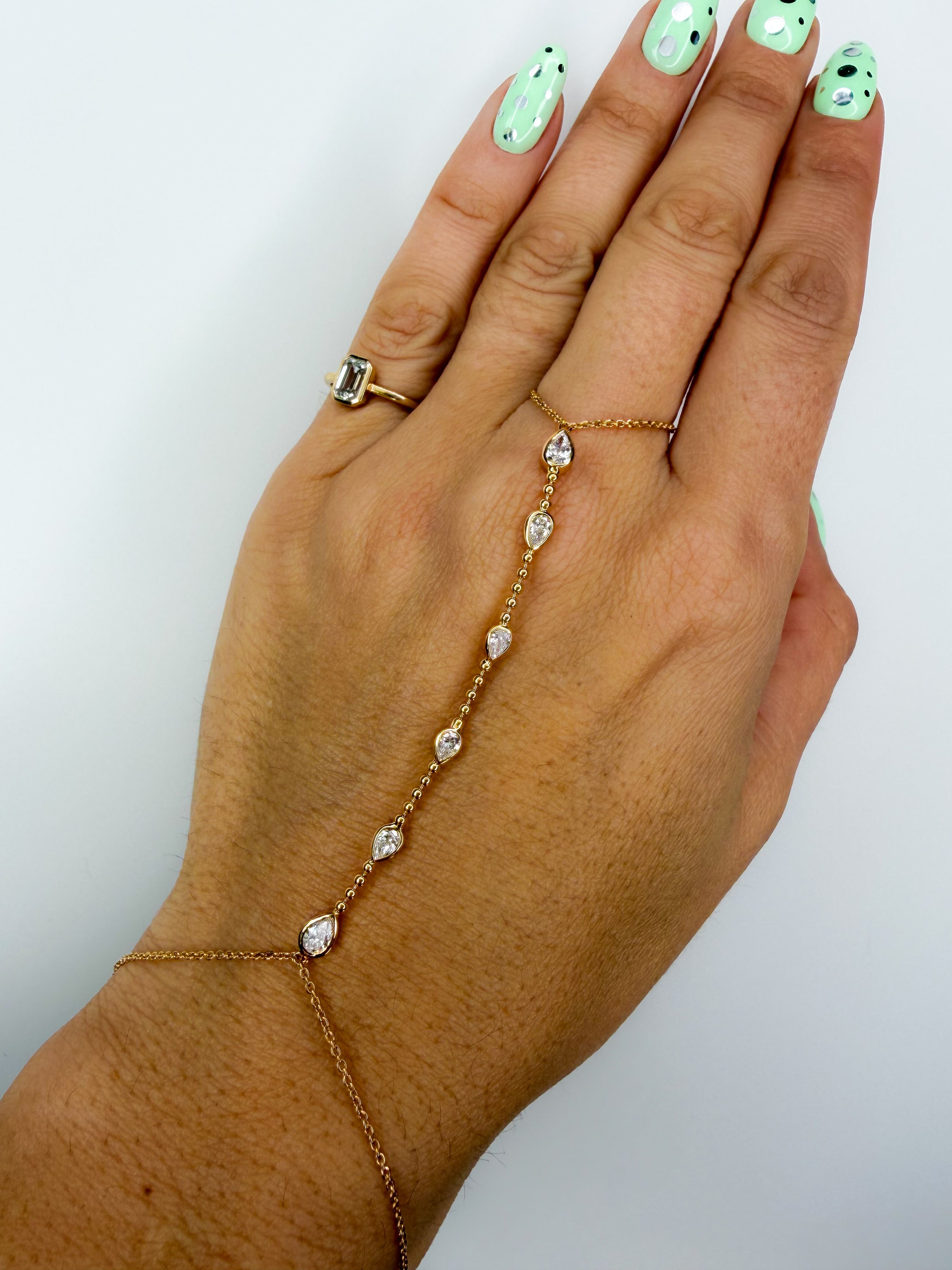 Pear Diamond Finger Chain Bracelet
