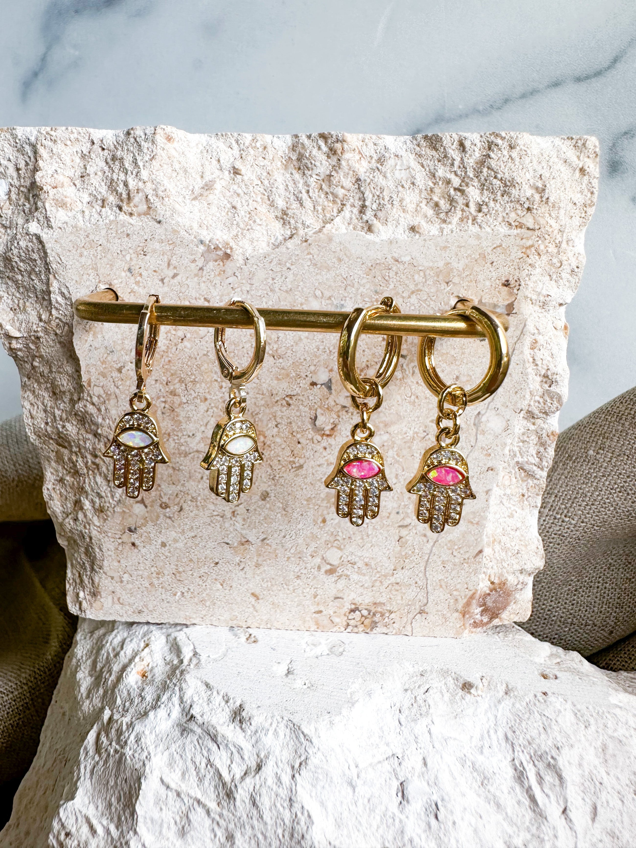 Pink Hamsa Earrings