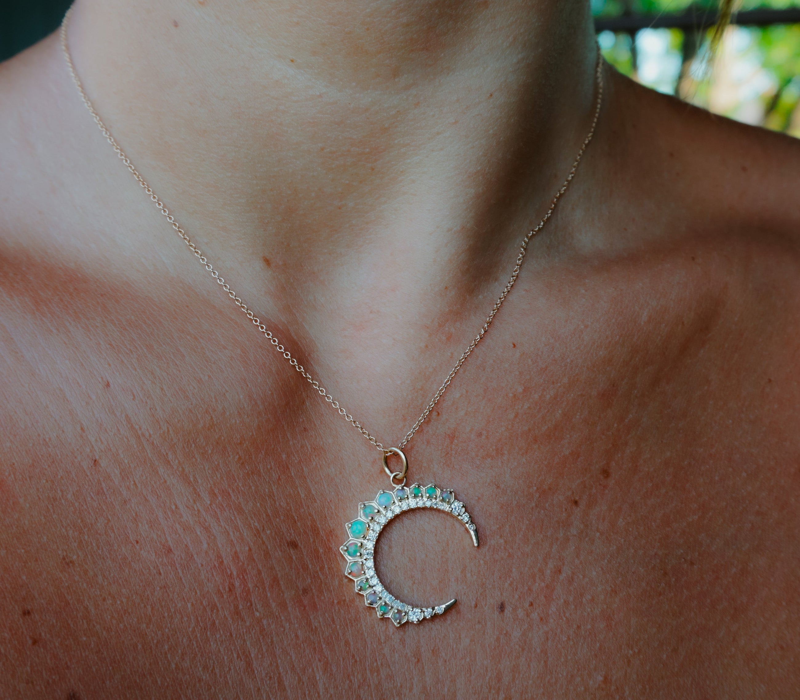 Opal Crescent Moon Necklace