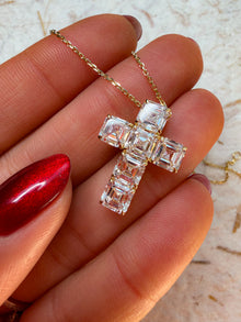 Diamond Asscher Cross Necklace