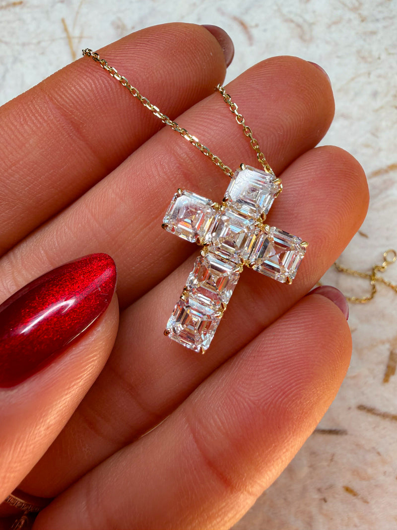 Diamond Asscher Cross Necklace