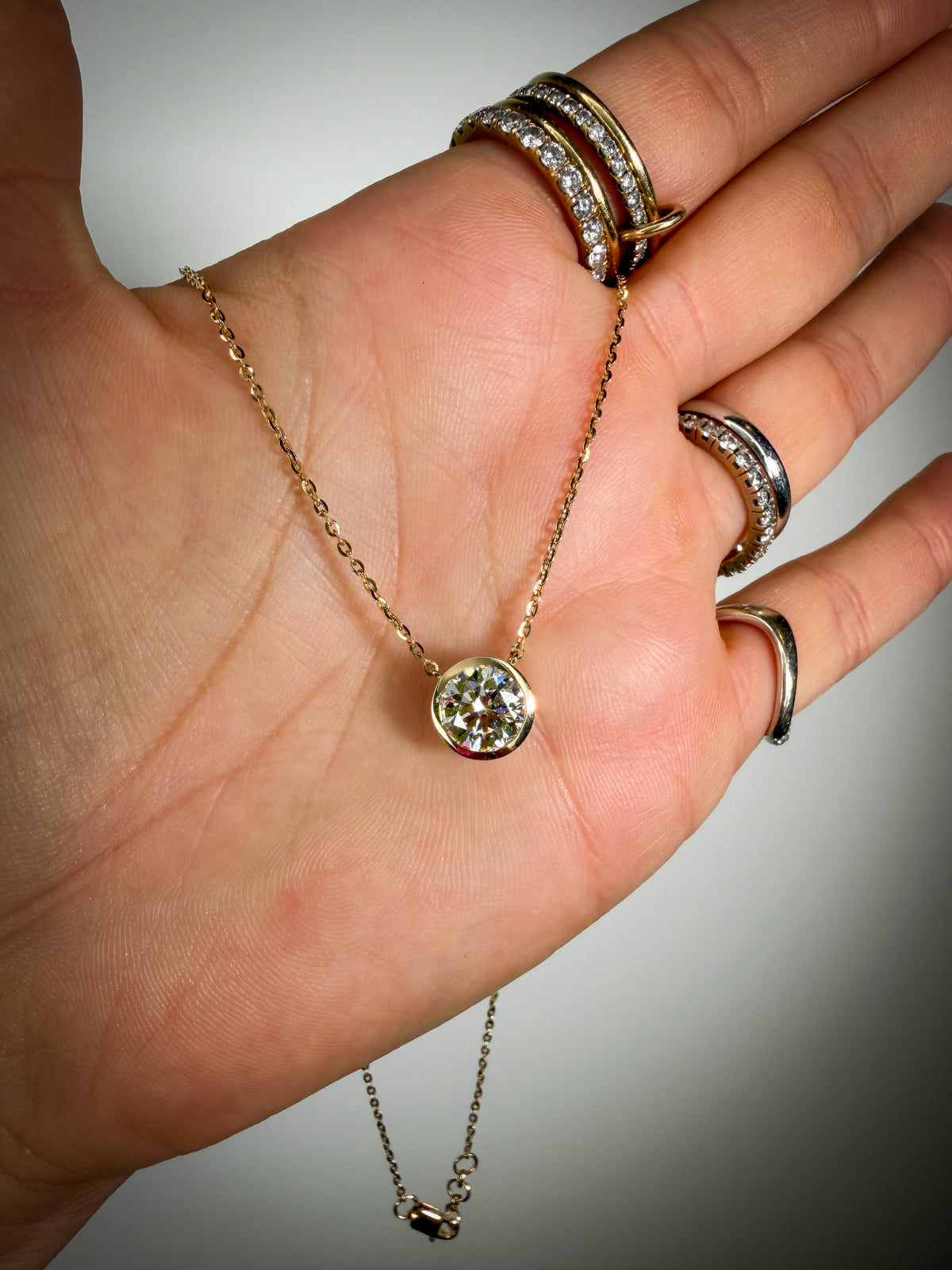 Bezel Two Carat Solitaire Diamond Necklace