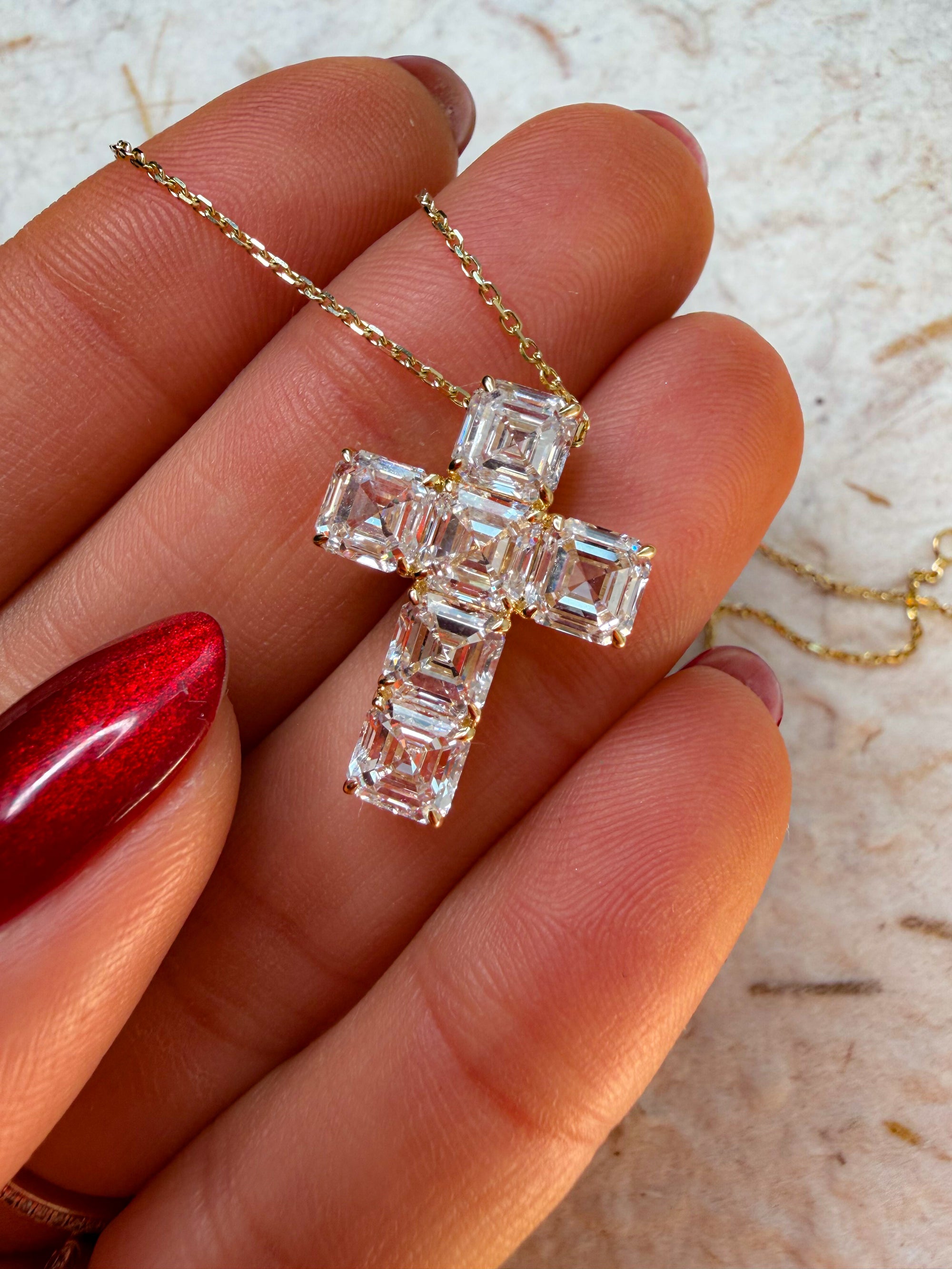 Diamond Asscher Cross Necklace
