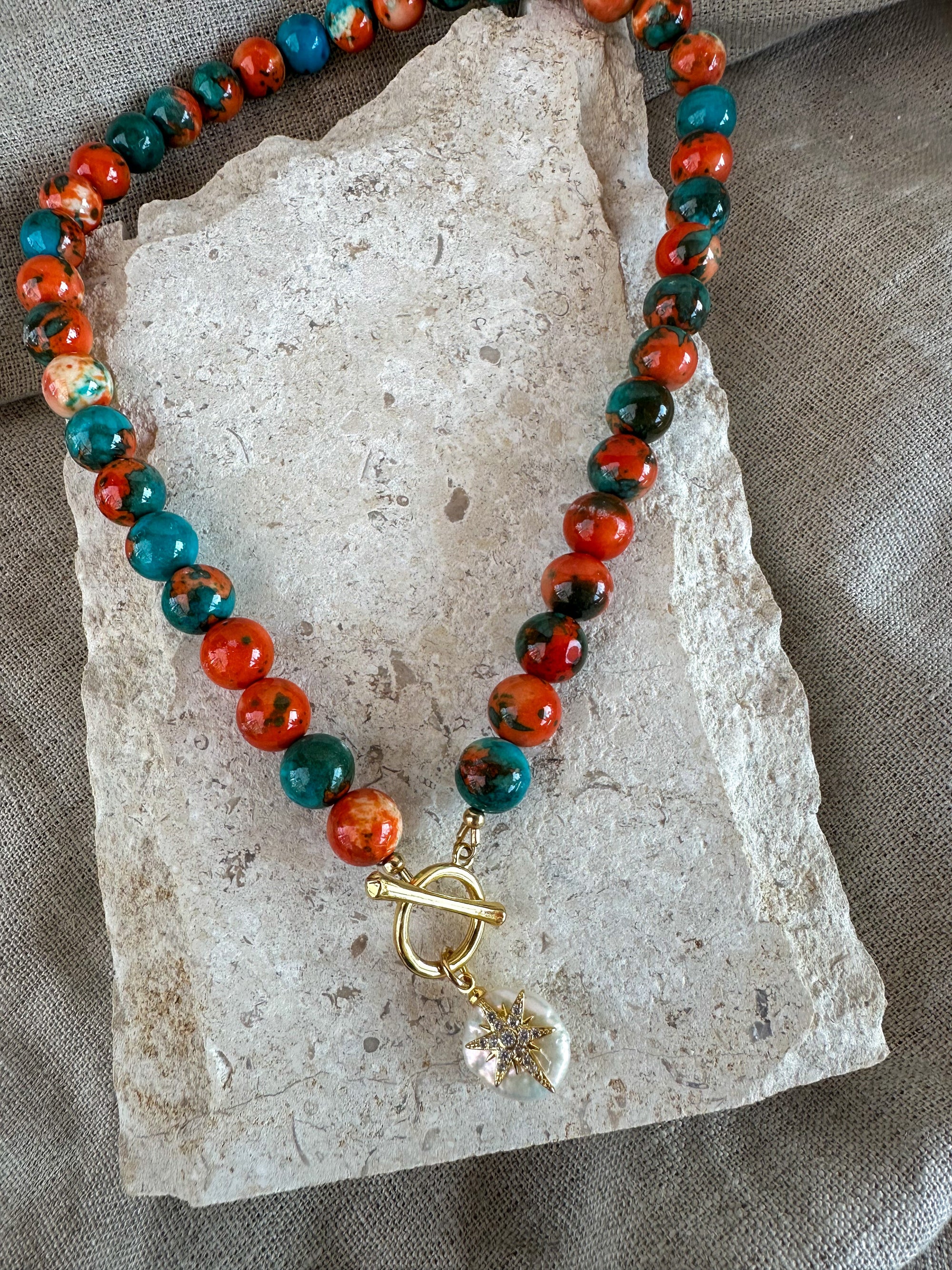 Agate Starburst Necklace ~ Coral