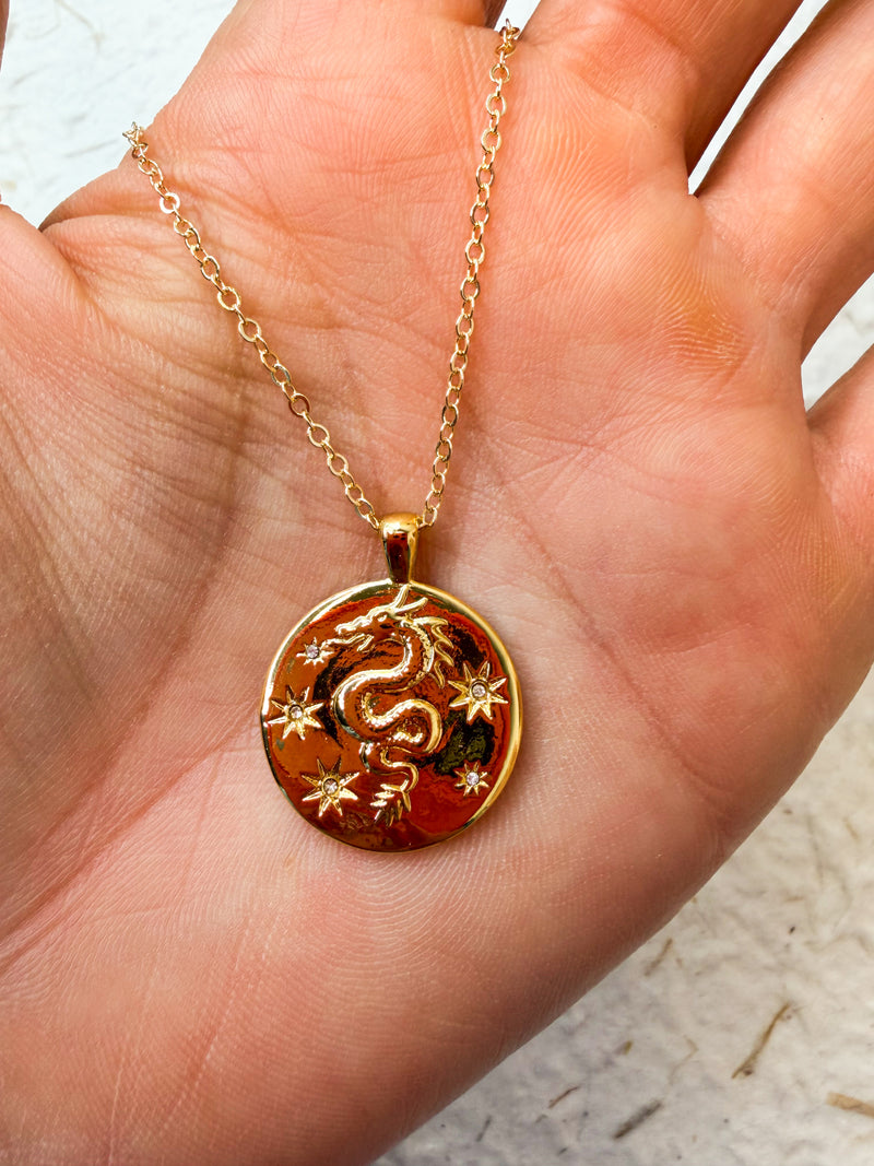 Dragon & Crown Coin Necklace