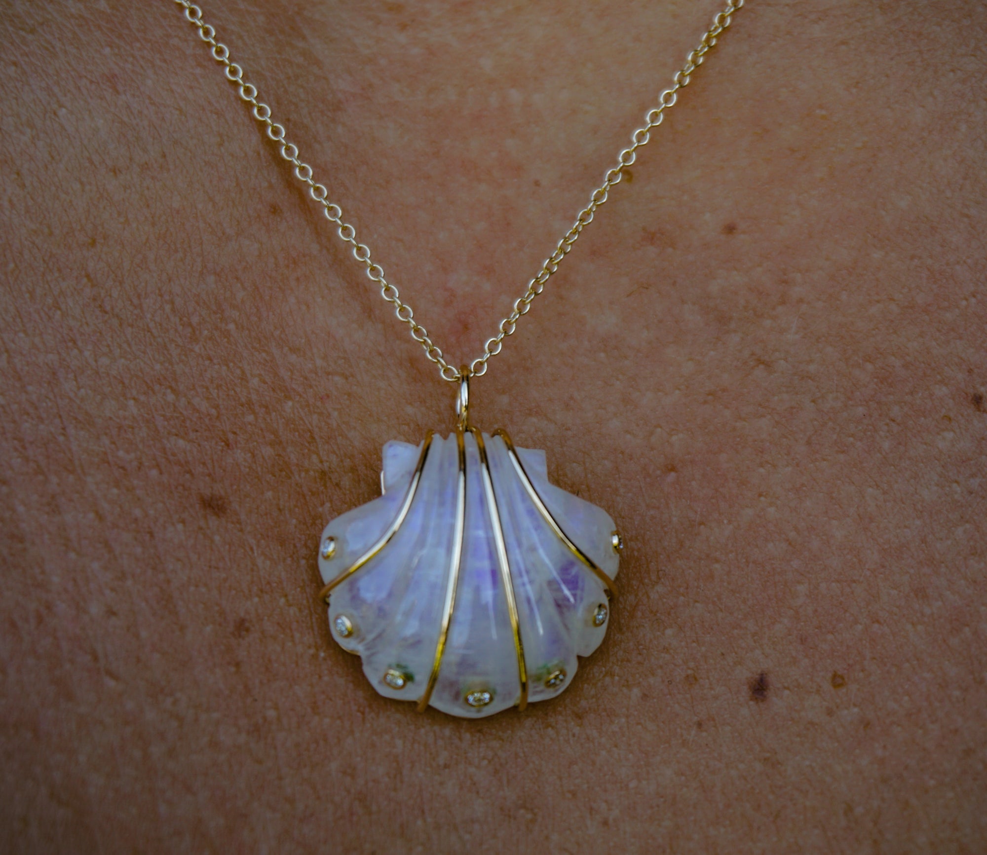 Diamond Moonstone Seashell Necklace