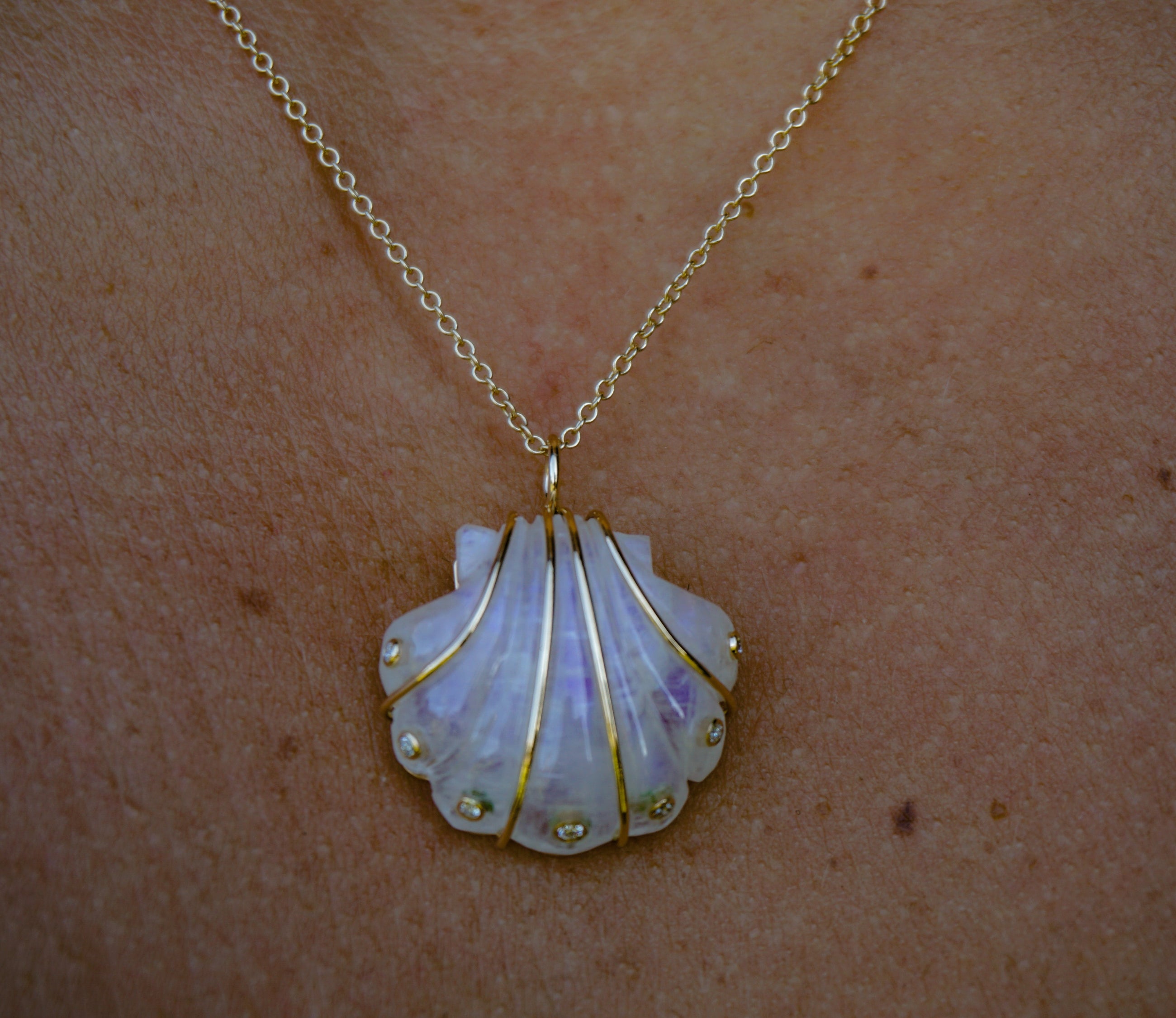 Diamond Moonstone Seashell Necklace