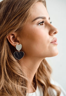 Double Heart Earrings ~ Silver