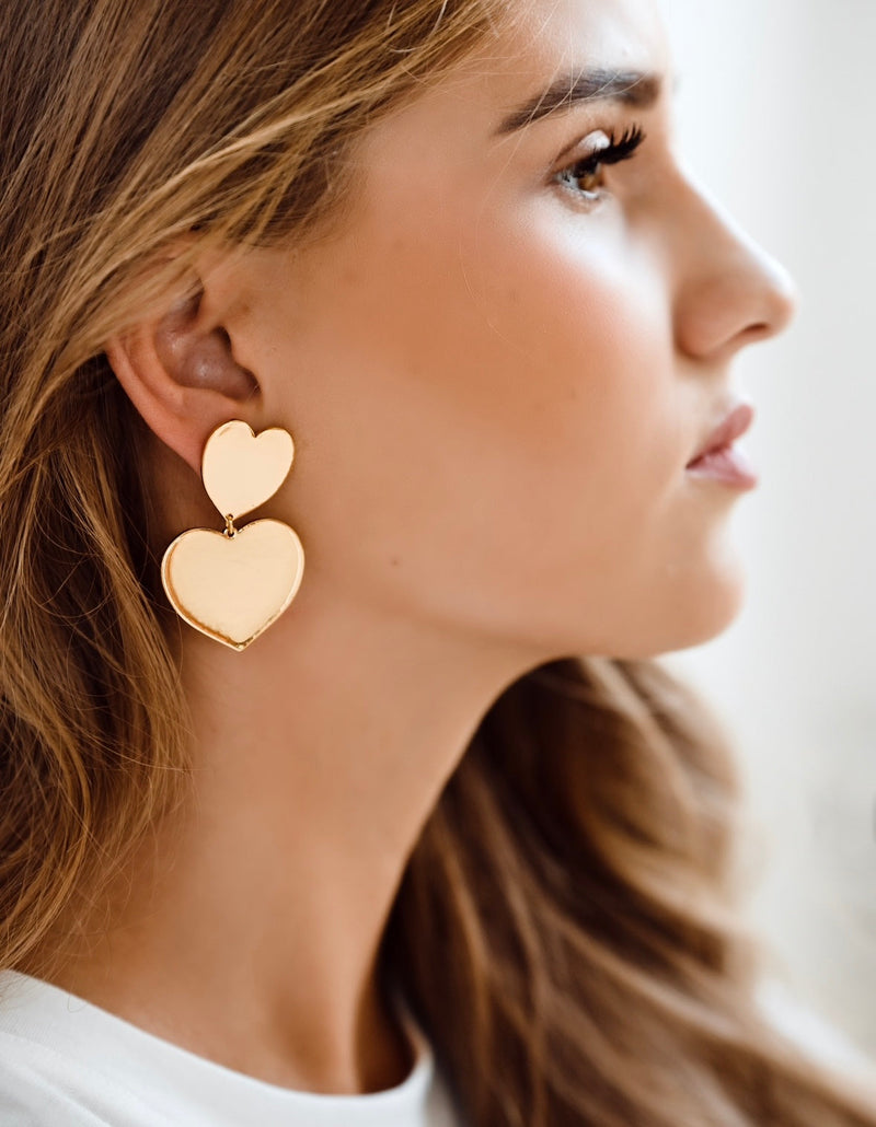 Double Heart Earrings ~ Gold