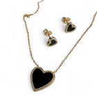 Black Onyx Heart Necklace & Earrings Set
