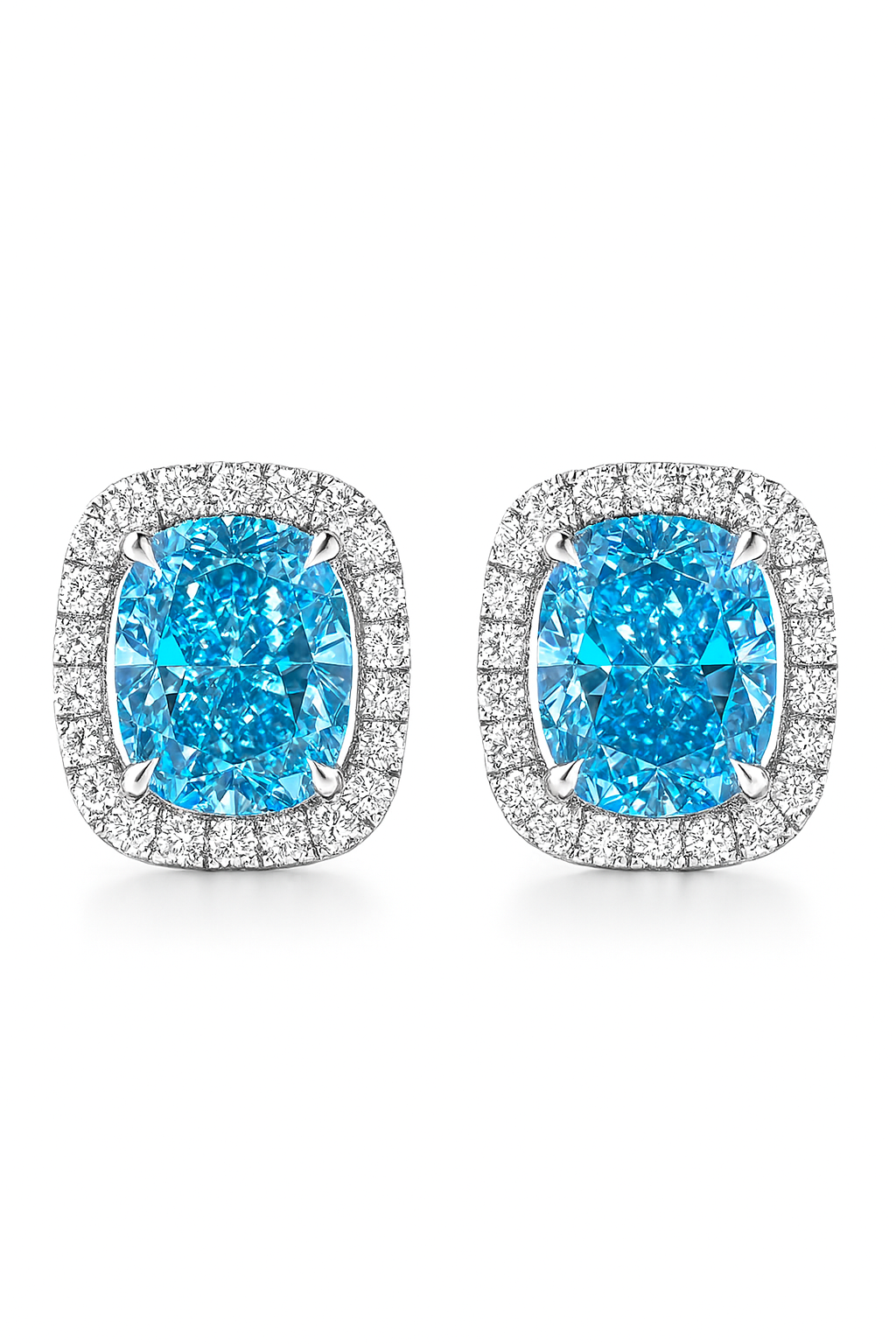 Blue Diamond Halo Stud Earrings