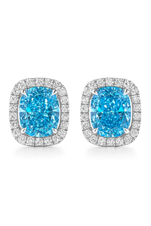 Blue Diamond Halo Stud Earrings