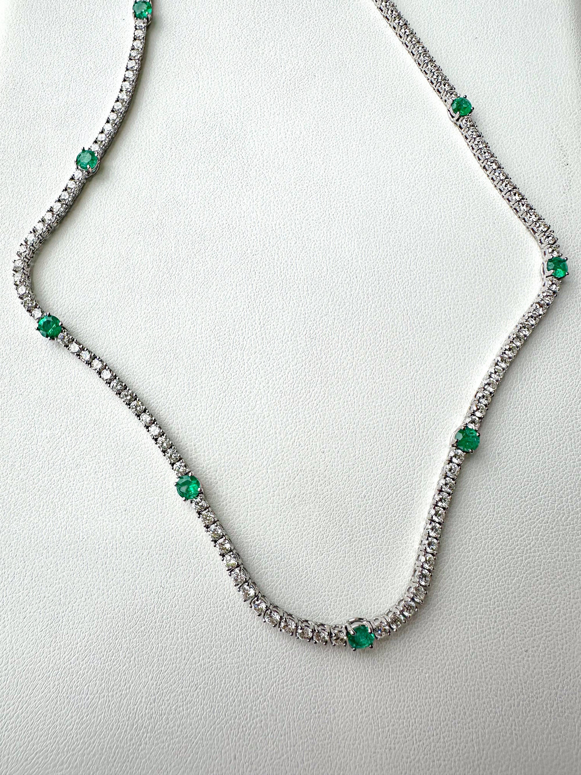 Natural Emerald & Diamond Tennis Necklace