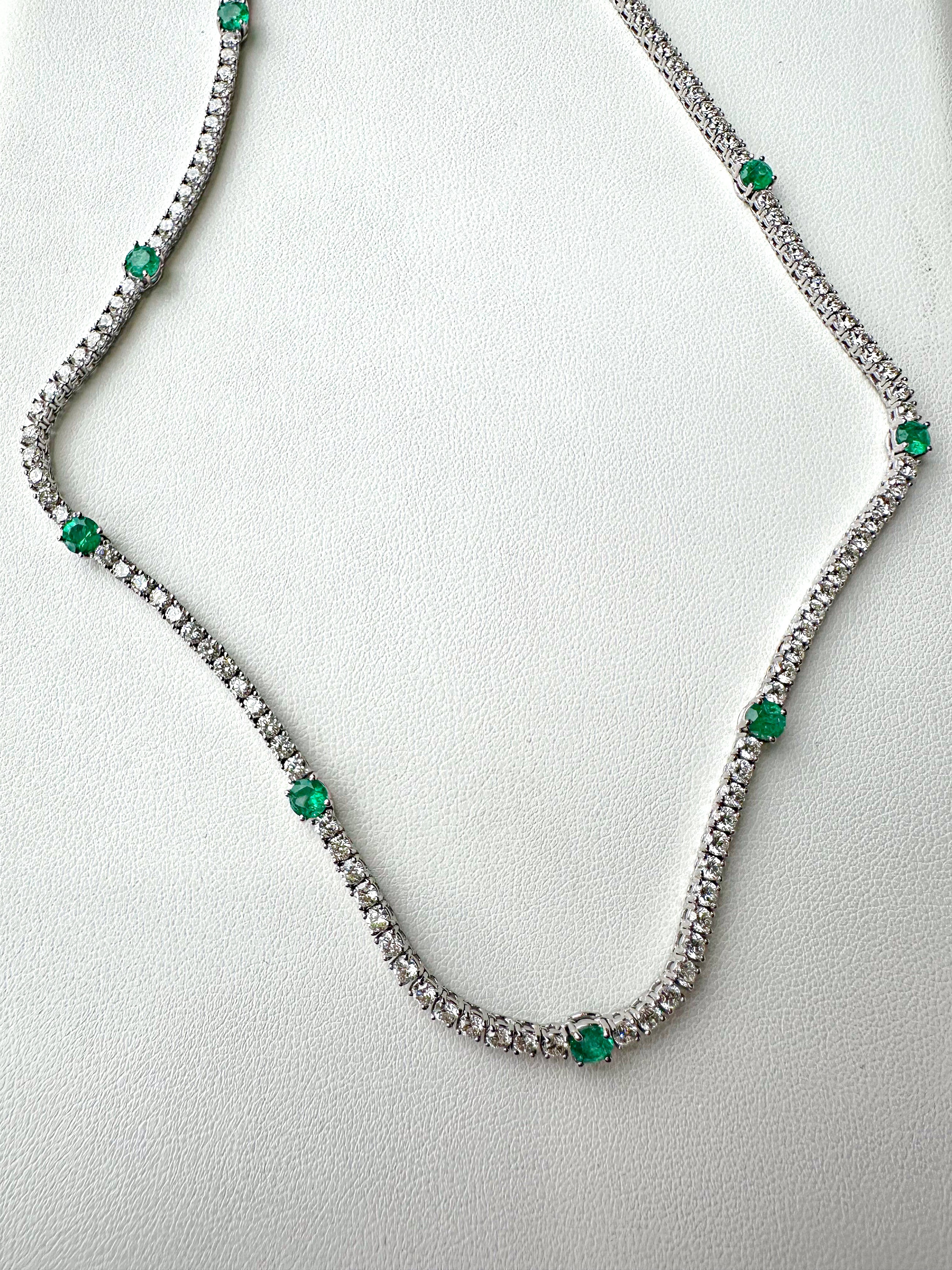 Natural Emerald & Diamond Tennis Necklace