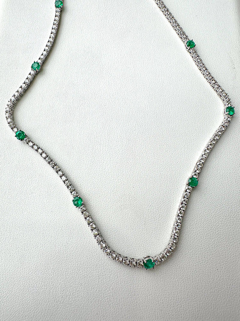 Natural Emerald & Diamond Tennis Necklace