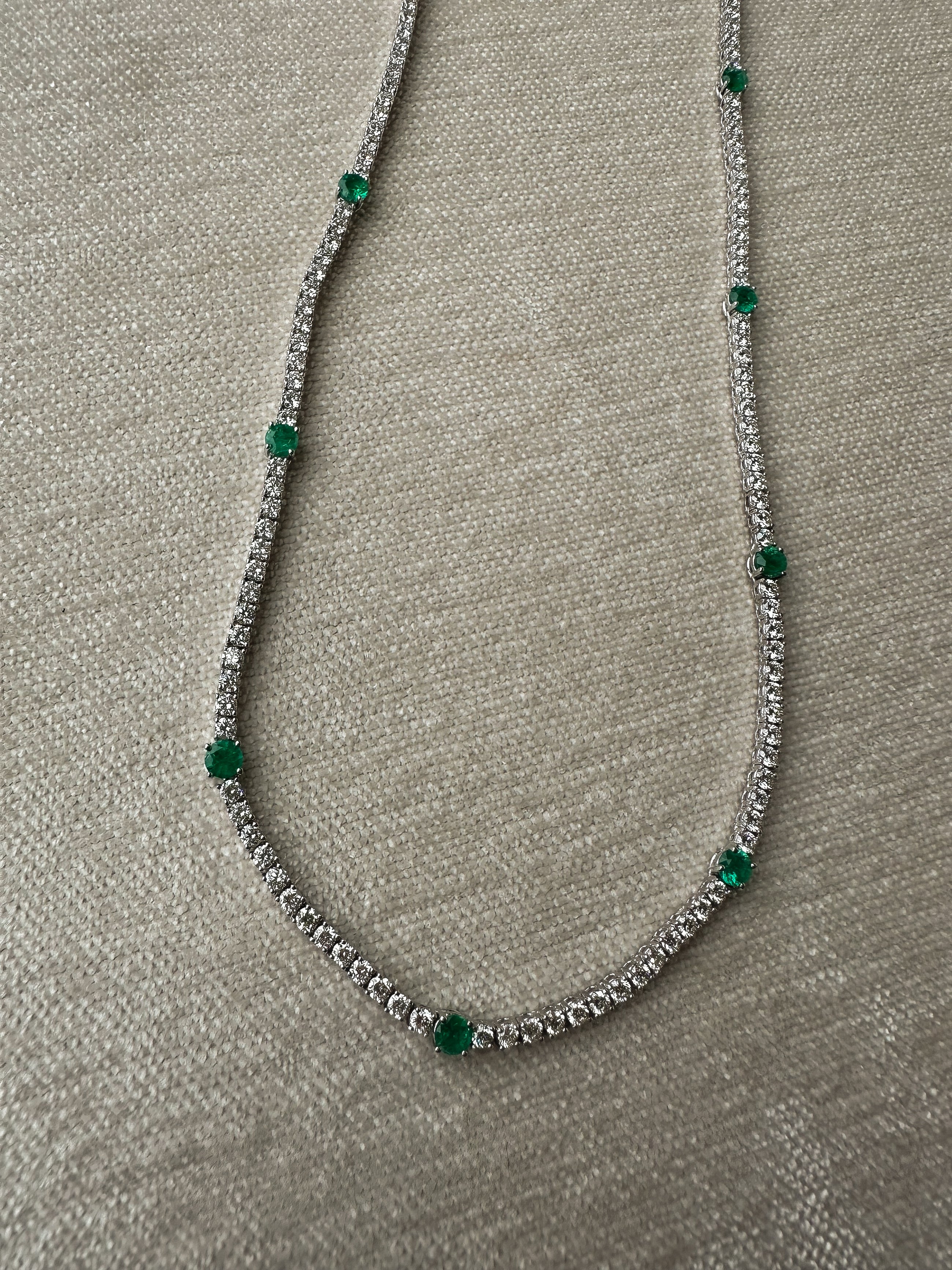 Natural Emerald & Diamond Tennis Necklace