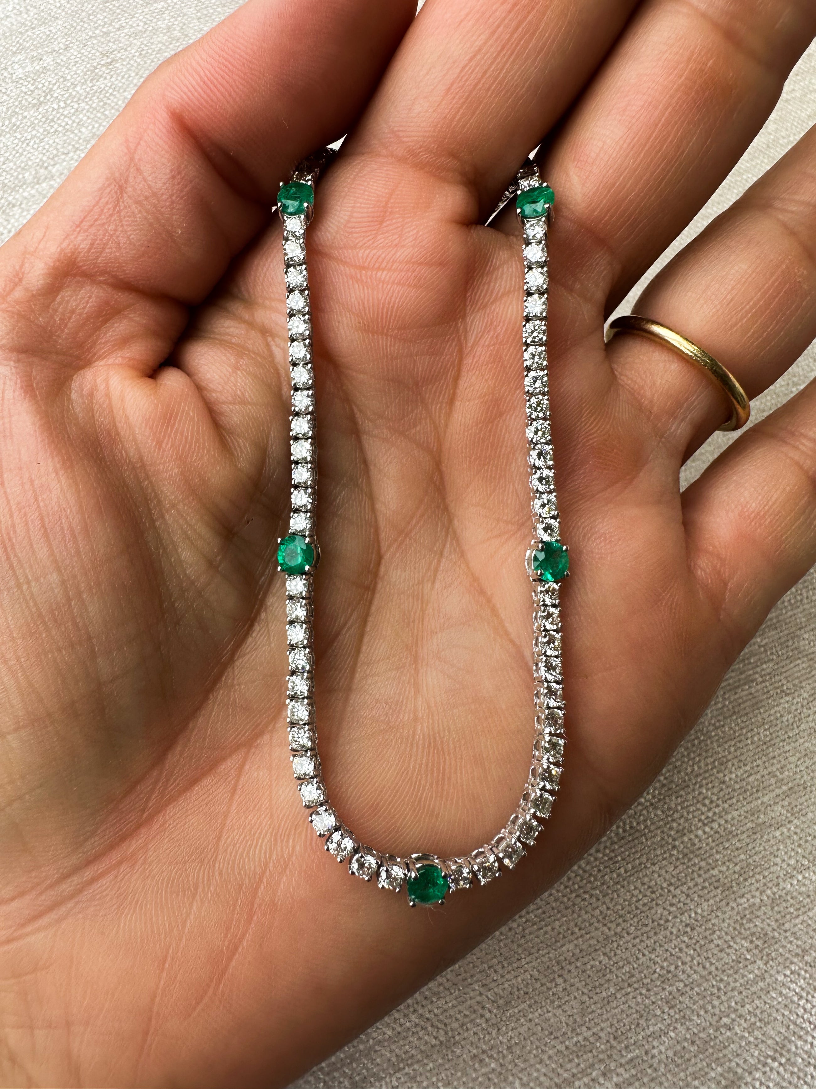 Natural Emerald & Diamond Tennis Necklace