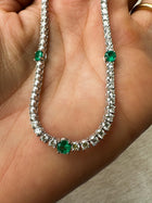 Natural Emerald & Diamond Tennis Necklace