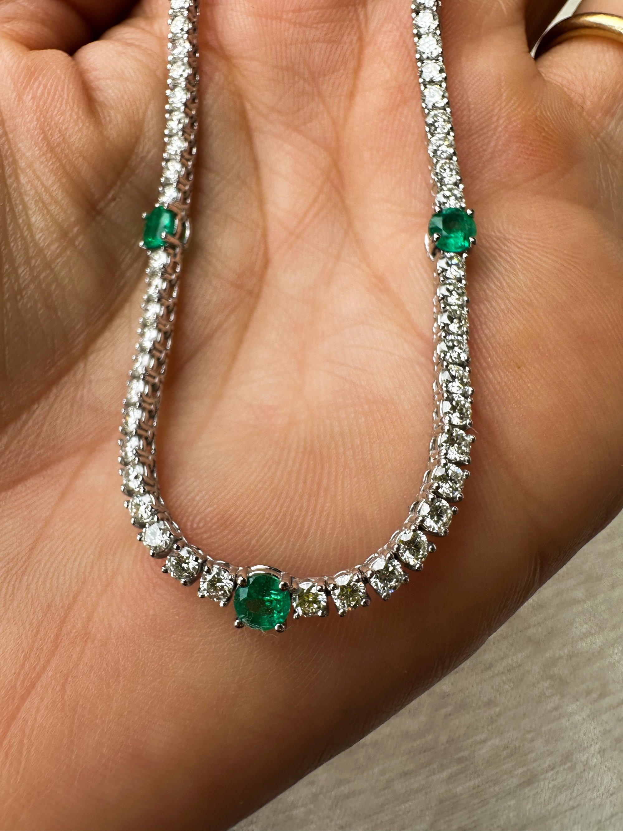 Natural Emerald & Diamond Tennis Necklace