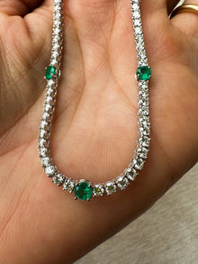 Natural Emerald & Diamond Tennis Necklace
