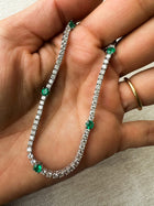 Natural Emerald & Diamond Tennis Necklace