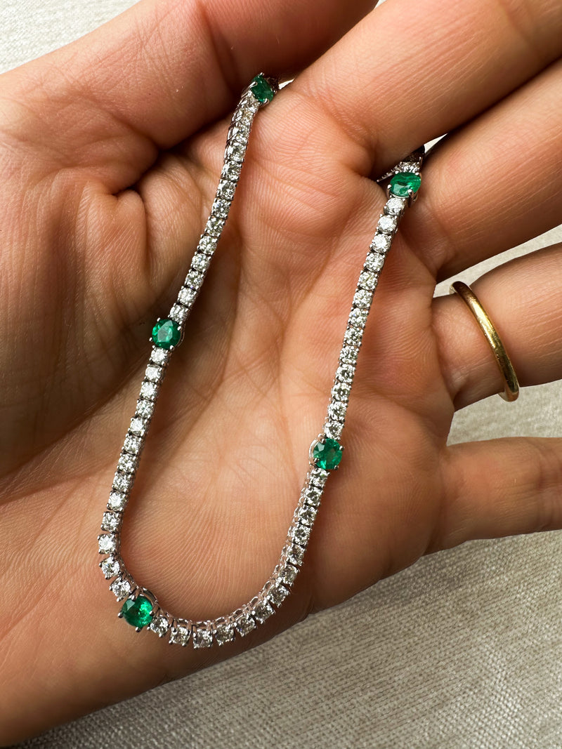 Natural Emerald & Diamond Tennis Necklace