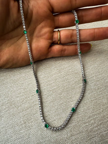 Natural Emerald & Diamond Tennis Necklace
