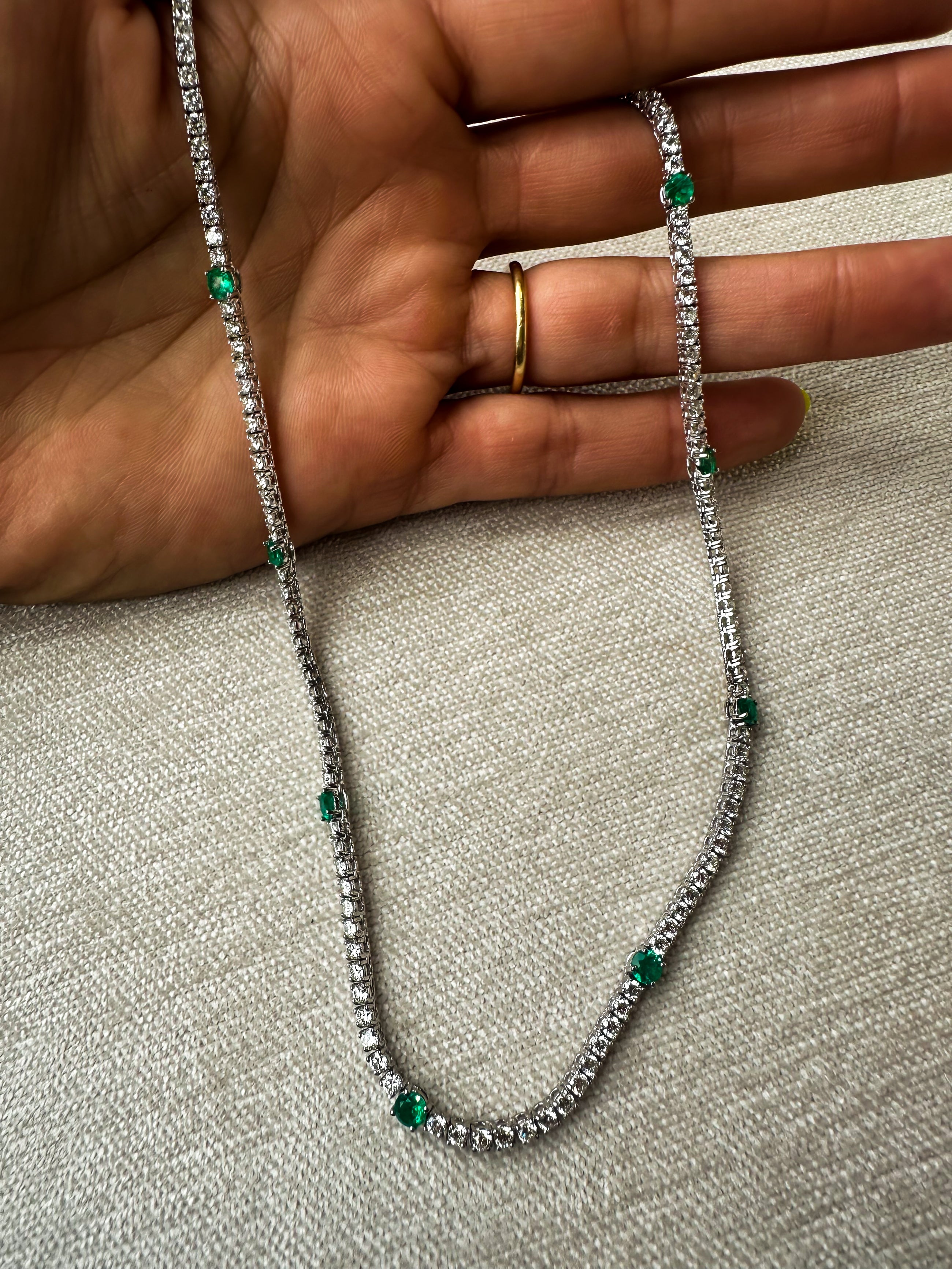 Natural Emerald & Diamond Tennis Necklace