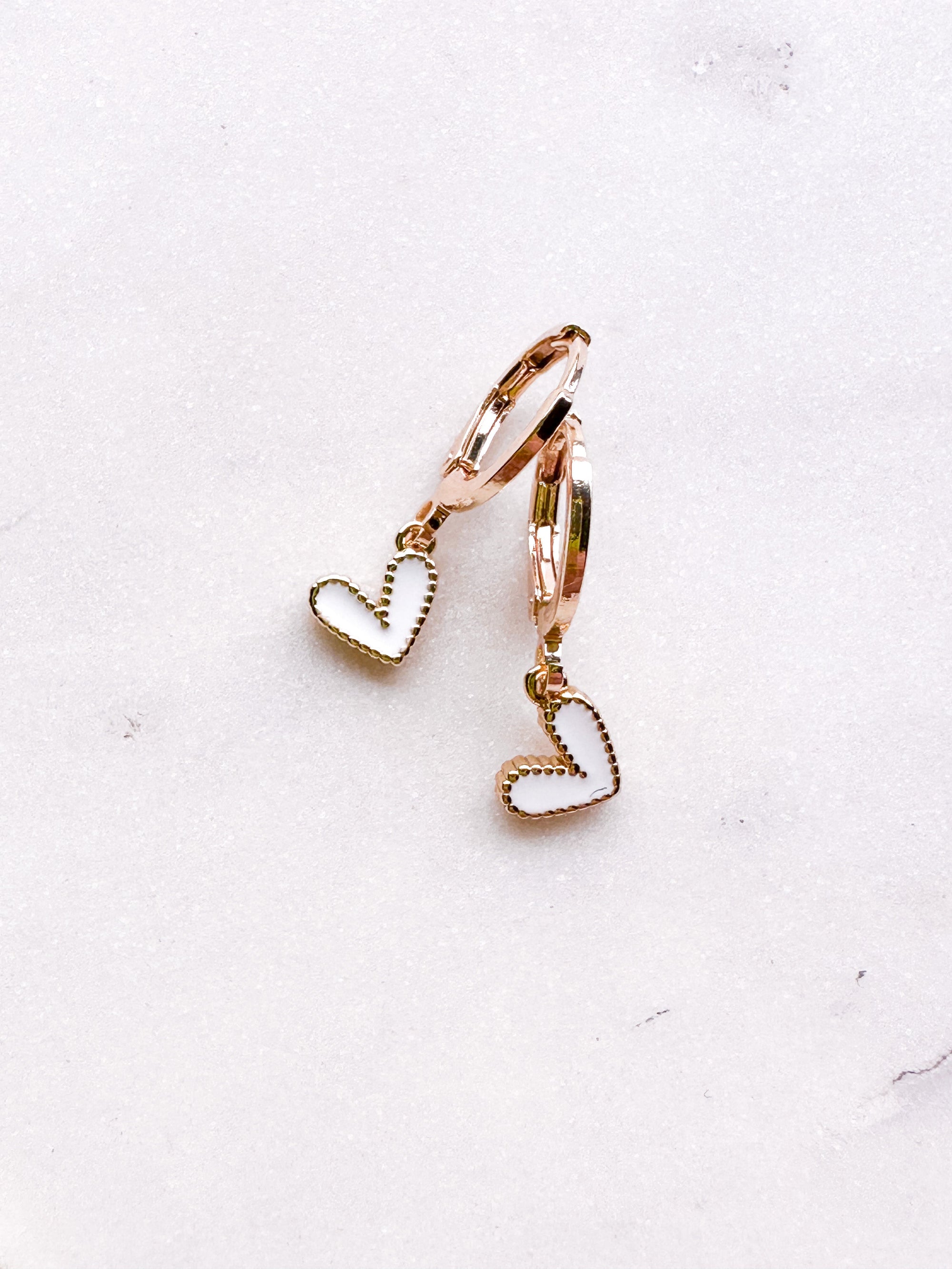 Mini White Heart Earrings