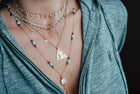 Blue Sapphire Diamond Hamsa Pearl on Silk Necklace