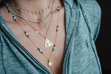 Blue Sapphire Diamond Hamsa Pearl on Silk Necklace