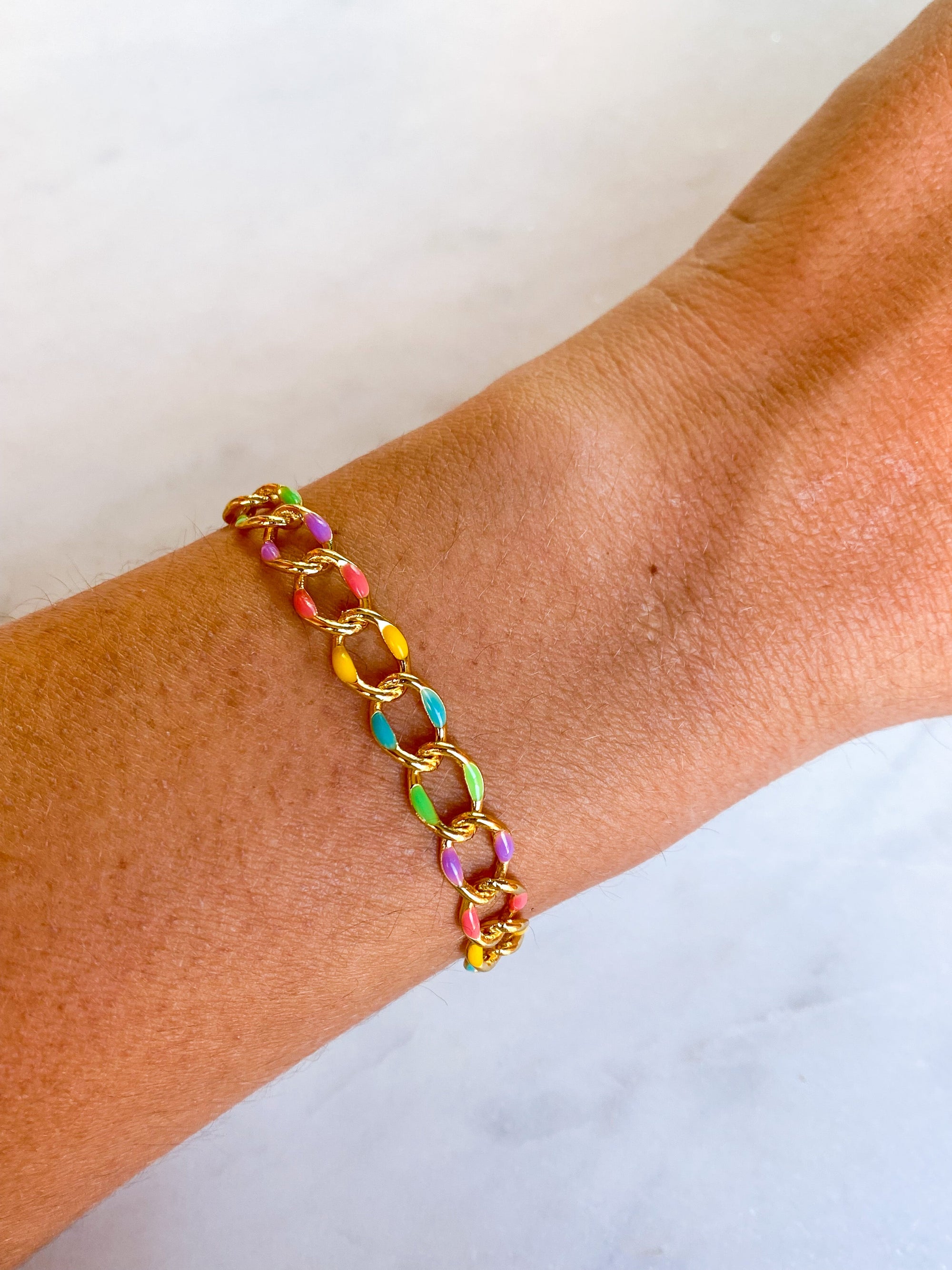 Rainbow Enamel Curb Bracelet