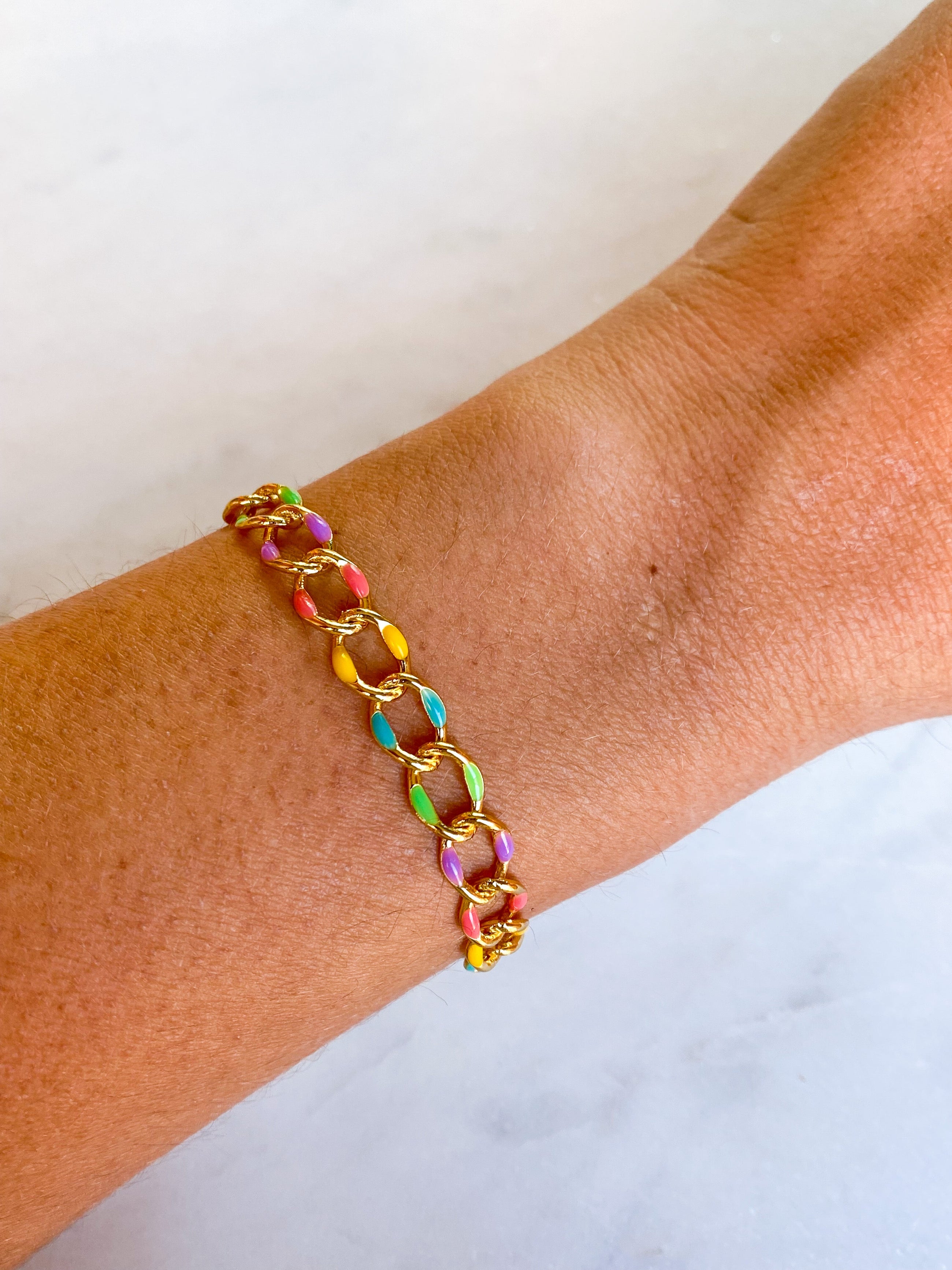 Rainbow Enamel Curb Bracelet