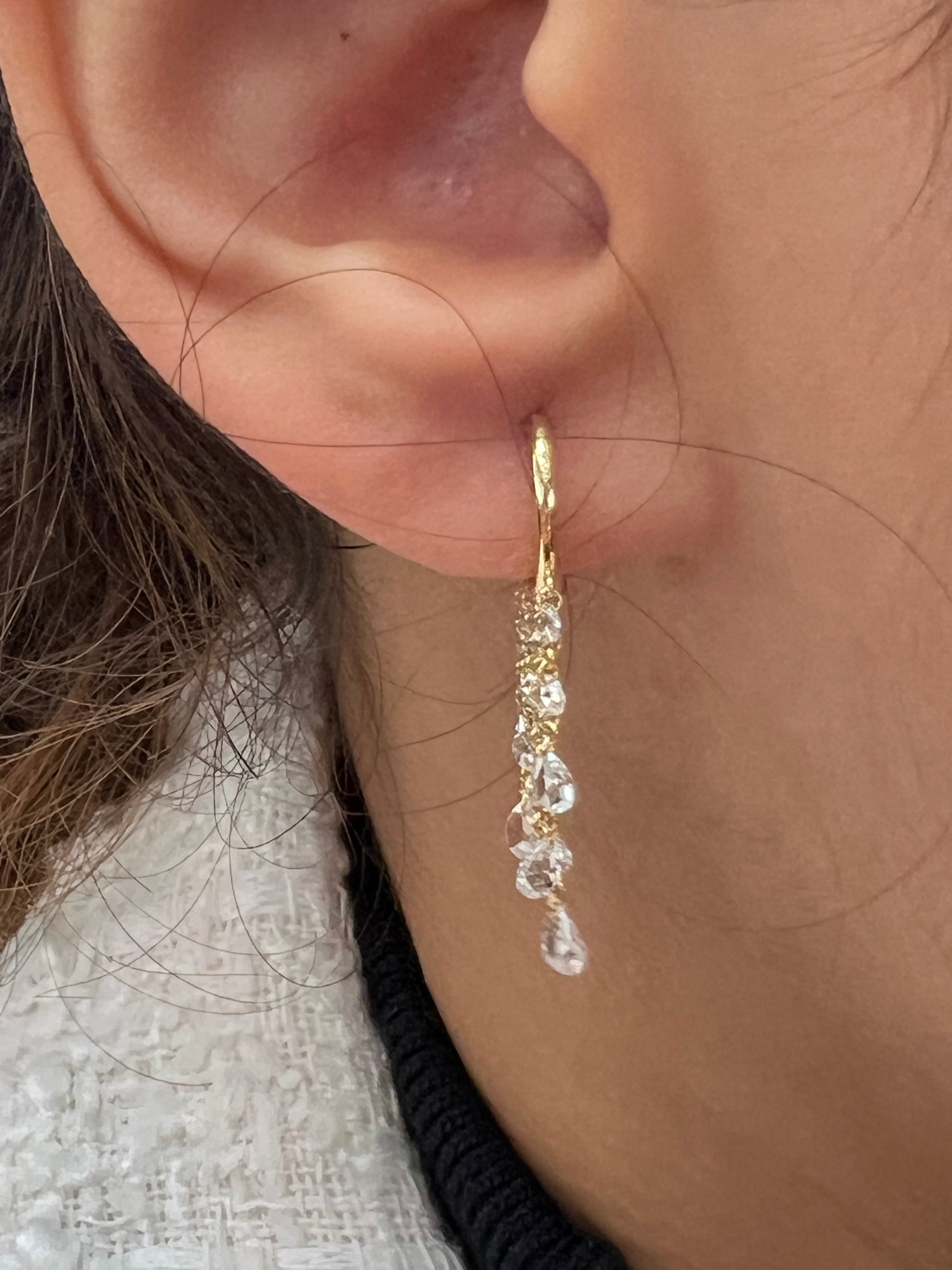 Rose Cut Diamond Chandelier Earrings