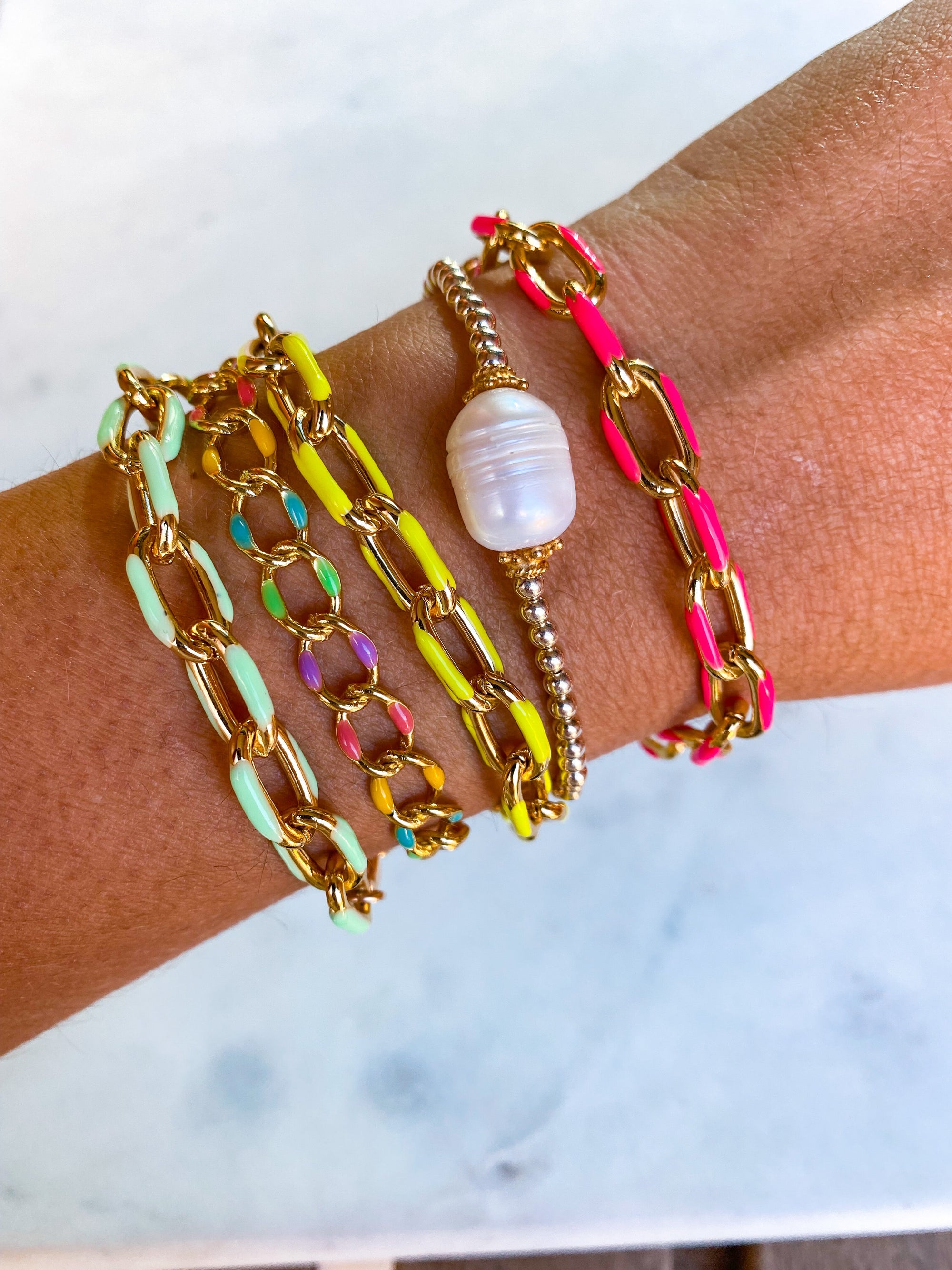 Rainbow Enamel Curb Bracelet